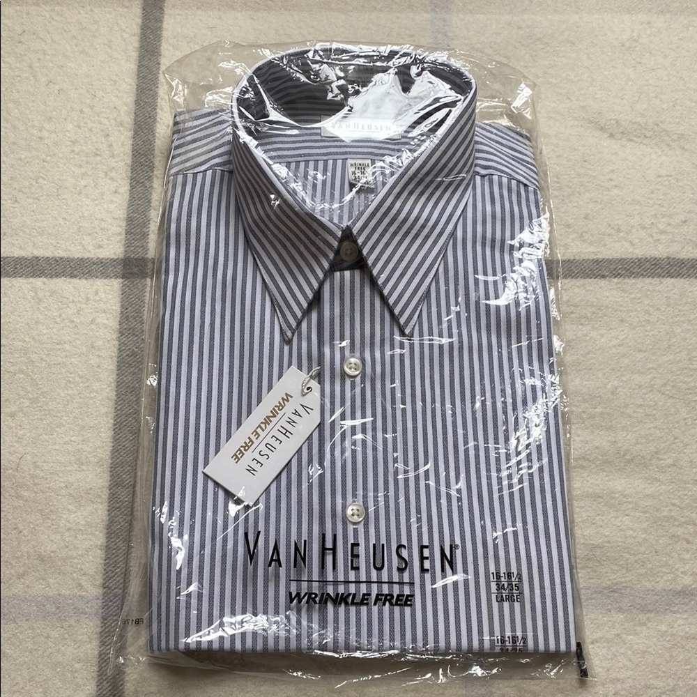 Van Heusen Gray And White Striped Men's Shirt Size Large